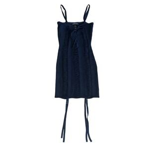 Maniere de Voir - Laddered Lace Up Knit Mini Dress in Black